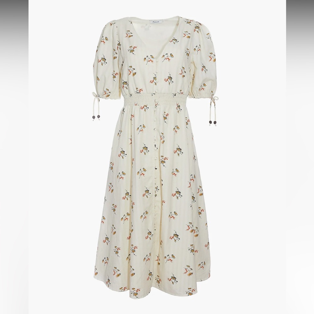 Madewell Tie-Sleeve Smocked-Waist Button-Front Midi Dress